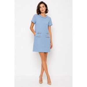 Tuckernuck Sky Blue Tweed Jackie Shift Dress Braided Collar Gold Buttons / XXL